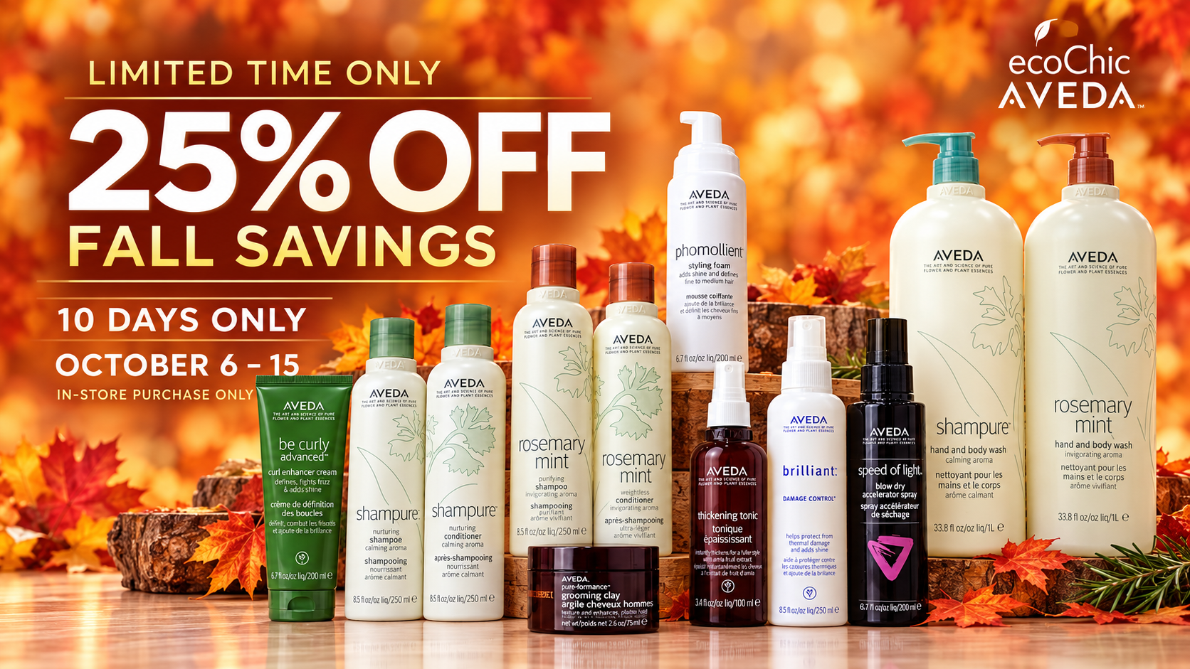 25% off selected AVEDA favourites at ecoChic AVEDA Victoria, October 6 to 15, in-store only